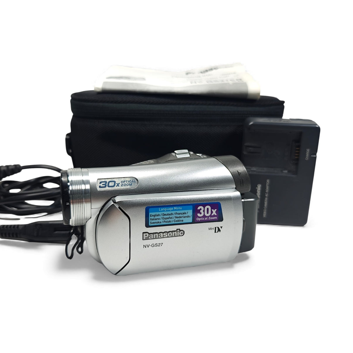Panasonic NV-GS27 Camcorder MiniDV Tape 30x Zoom Retro Video Camera Bundle - Native Sole Cameras