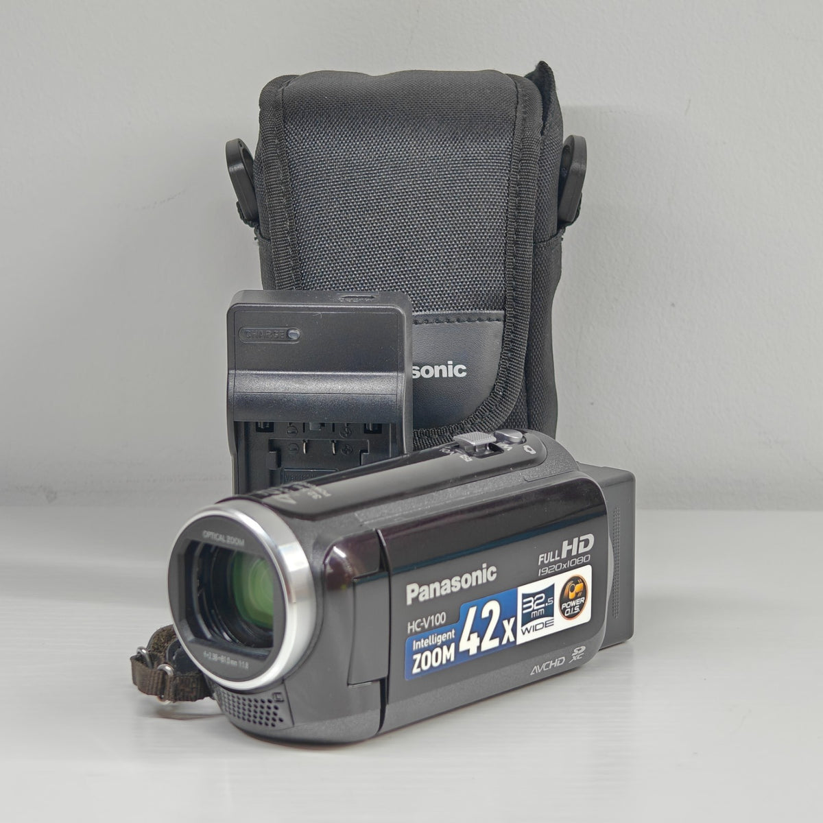 Panasonic HC-V100 Camcorder Black 1080p Full HD 1.5MP 42x Zoom w/ Charger + Case - Native Sole Cameras