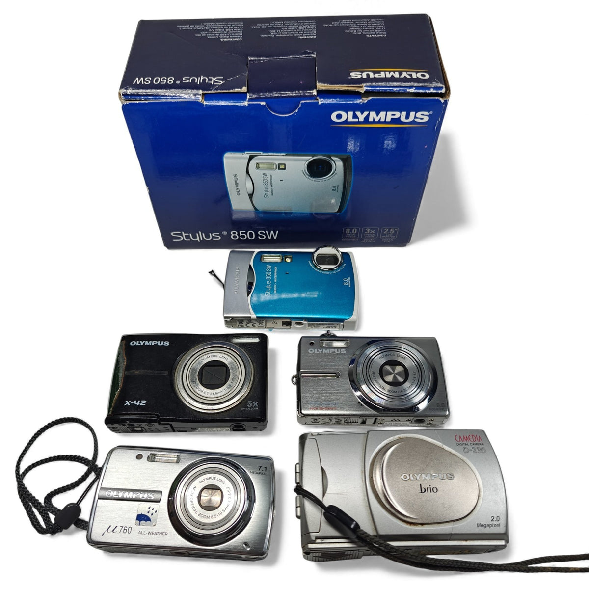 5x Olympus Digital Cameras Job Lot - CAMEDIA D-230 FE-250 X-42 mju 760 850 SW - Native Sole Cameras