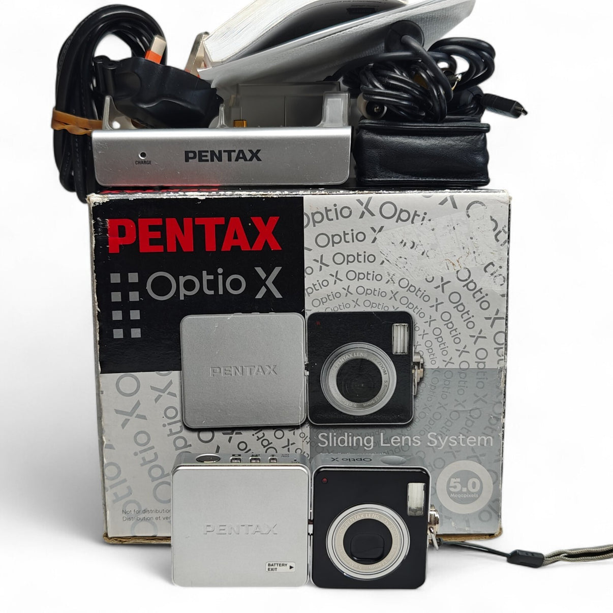 PENTAX Optio X 5MP Digital Camera Swivel Screen Compact 3x Zoom (Silver) - Boxed - Native Sole Cameras