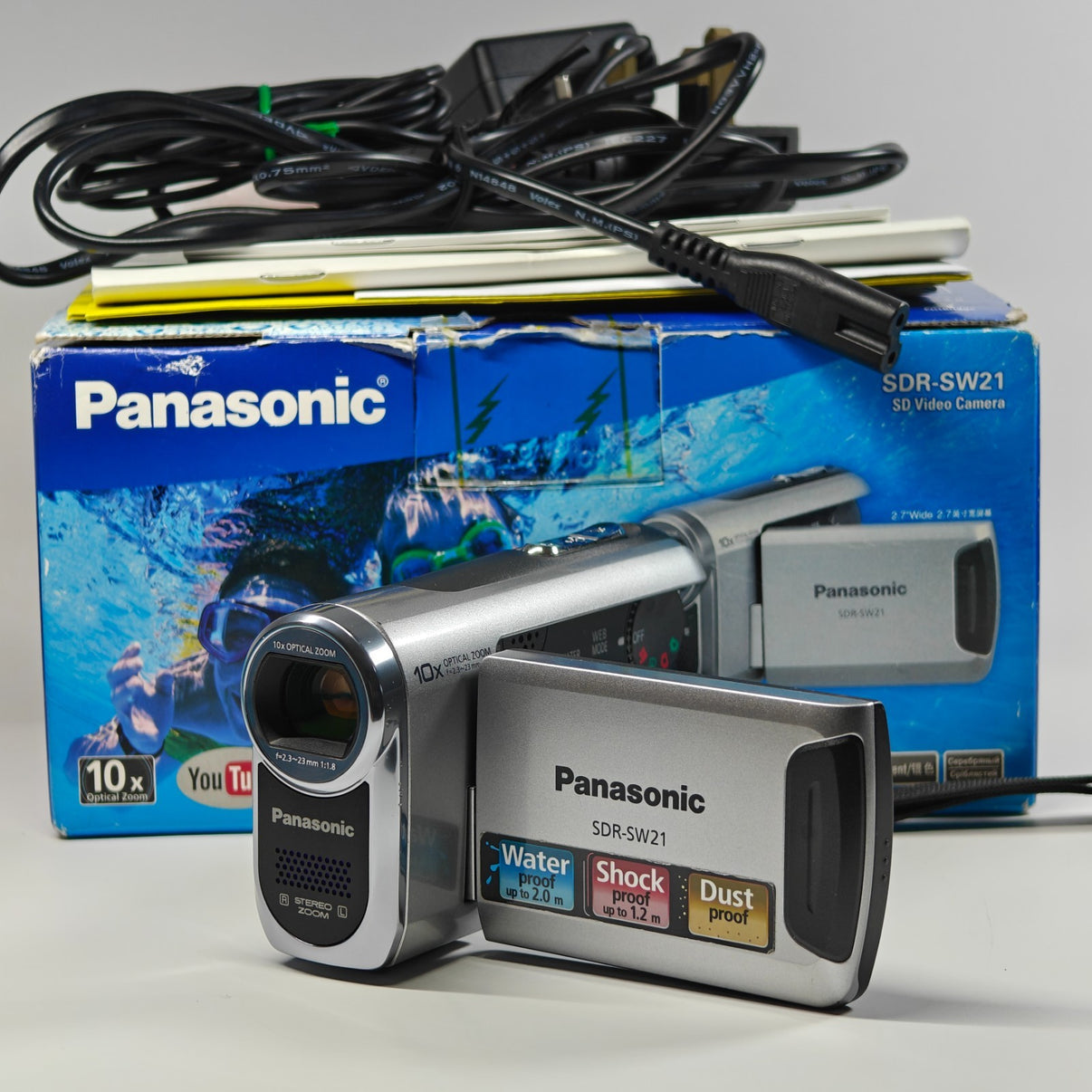 Panasonic SDR-SW21 Camcorder Silver 10x Zoom Waterproof Compact Video Cam Boxed - Native Sole Cameras