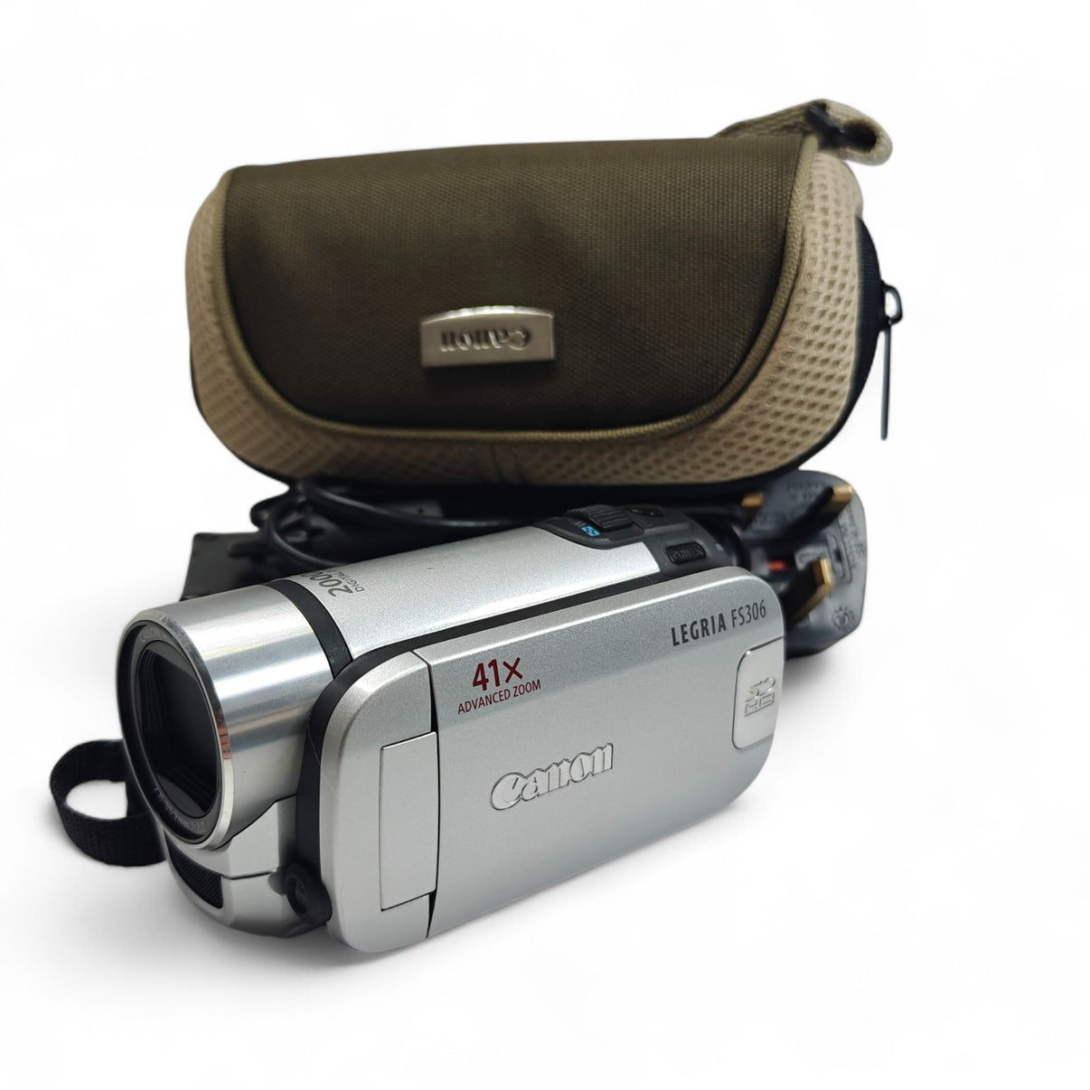 Canon Legria FS306 Camcorder 41x Zoom Silver Digital Video Camera, Charger, Case.