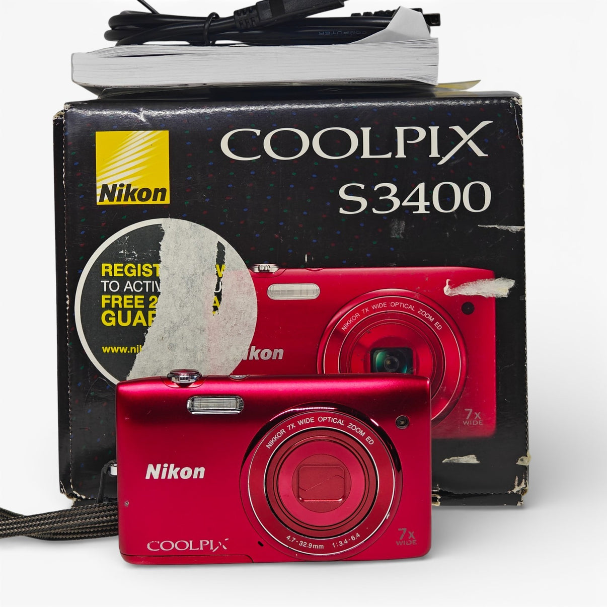 Nikon COOLPIX S3400 Digital Camera Red 20MP 7x Zoom 720p Boxed | Scratched Lens - Native Sole Cameras