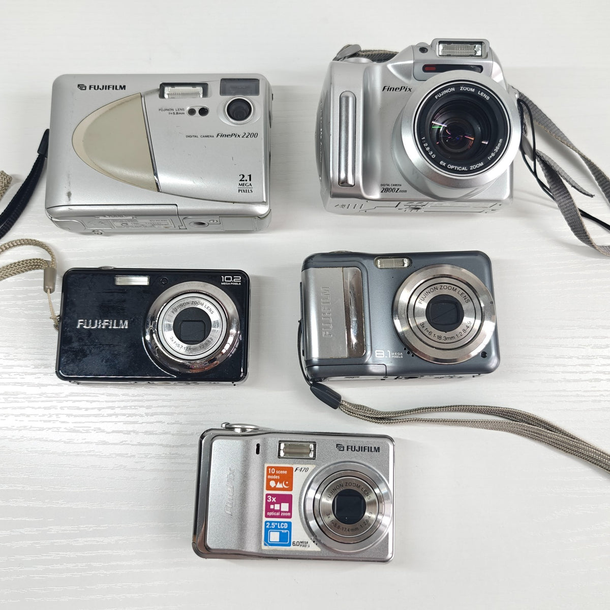 5x Fujifilm Digital Cameras Job Lot - Finepix 2200, 2800 Zoom, F470, J28, A860 - Native Sole Cameras