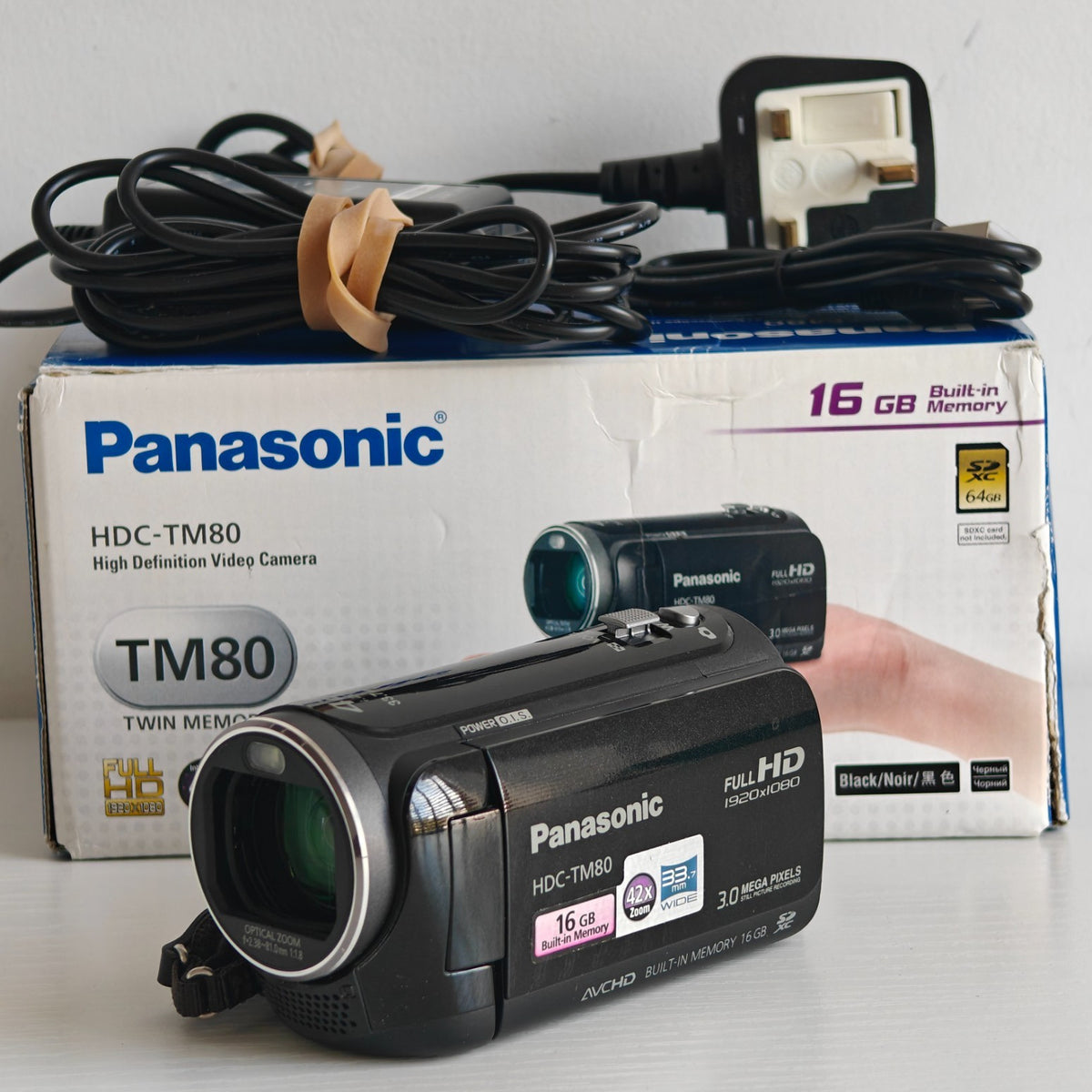 Panasonic HDC-TM80 Camcorder Black 1080p HD 16GB Built-in Memory 42x Zoom Boxed - Native Sole Cameras