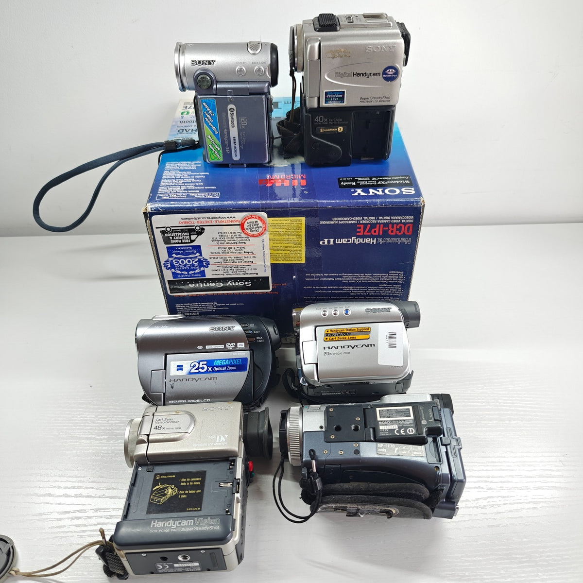 6x Sony Handycam Camcorders Job Lot – DCR-IP7E HC35E IP220E DVD306E PC3E PC10E - Native Sole Cameras