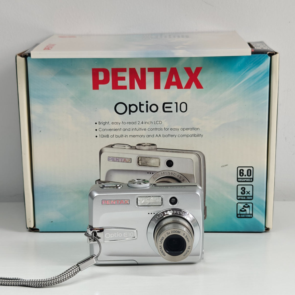 Pentax Optio E10 6.0MP Digital Camera Silver 3x Zoom Retro Y2K Digicam AA Power - Native Sole Cameras