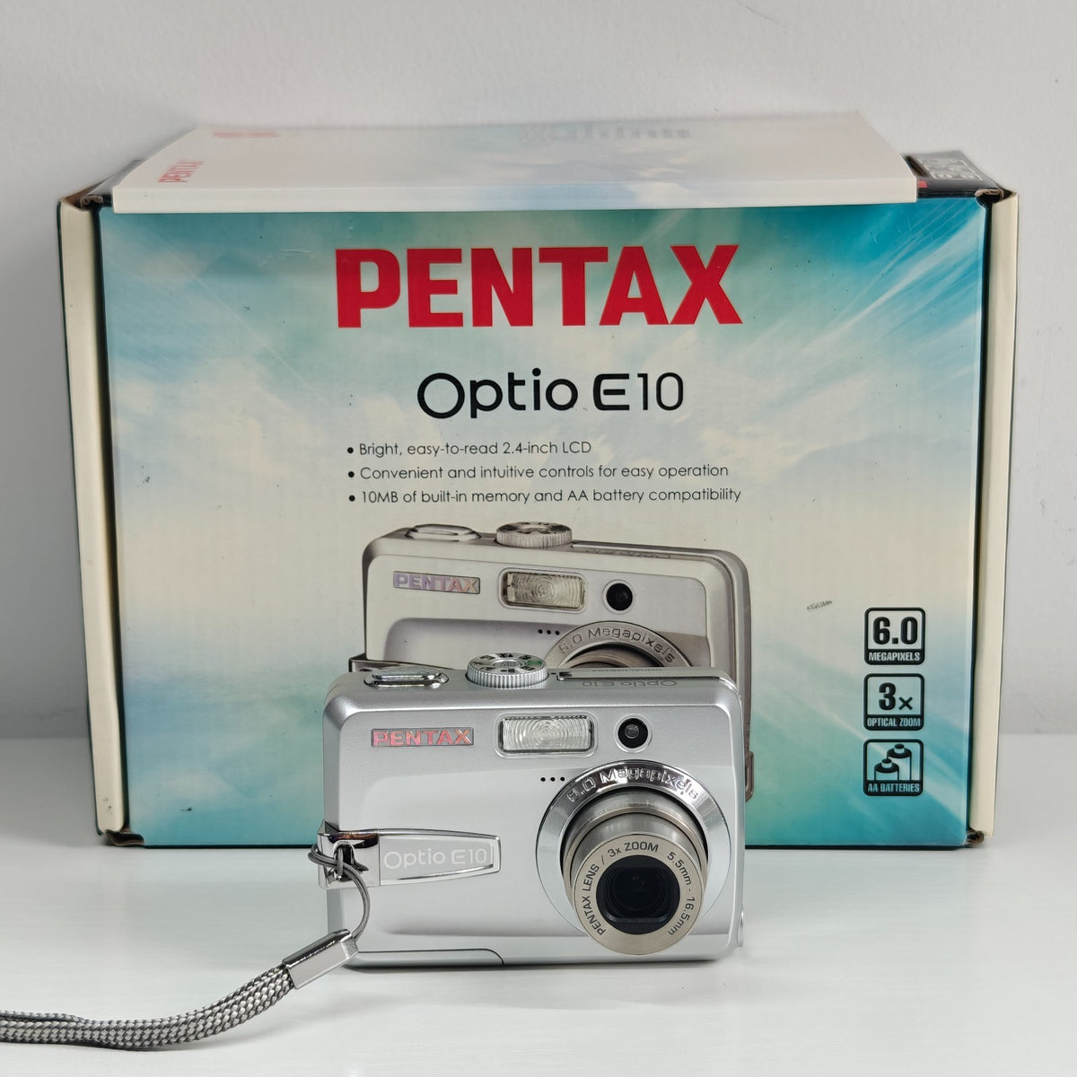 Pentax Optio E10 6.0MP Digital Camera Silver 3x Zoom Retro Y2K Digicam AA Power - Native Sole Cameras