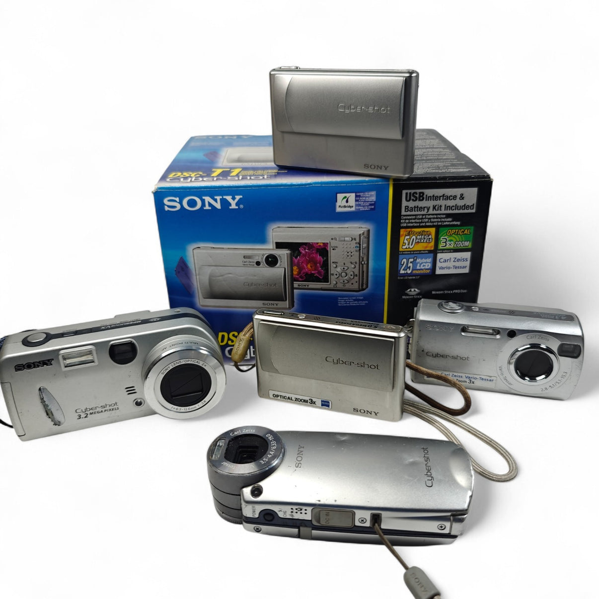 5x Sony Compact Digital Cameras Job Lot - DSC-M2 DSC-T1 DSC-T1 DSC-P52 DSC-S40 - Native Sole Cameras