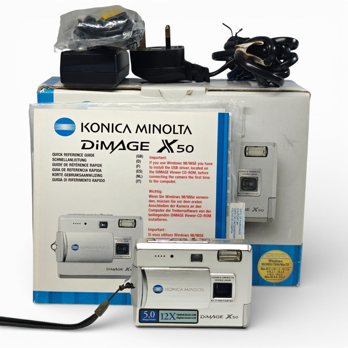 Konica Minolta DiMAGE X50 Digital Camera Silver 5.0MP 12x Zoom Retro Y2K - Boxed - Native Sole Cameras