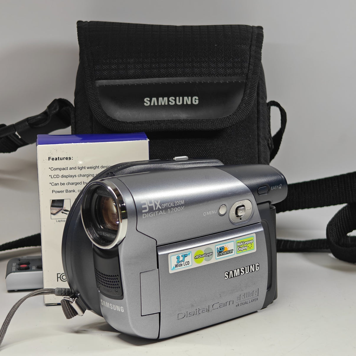 Samsung VP-DC172W Camcorder 34x Zoom Mini 8cm DVD Video Camera, Charger, Bag - Native Sole Cameras