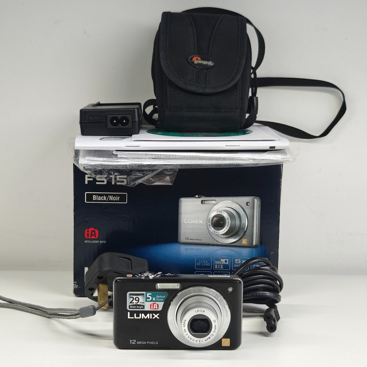 Panasonic Lumix DMC-FS15 12.1MP Digital Camera Black 5x Zoom Leica Lens Boxed - Native Sole Cameras
