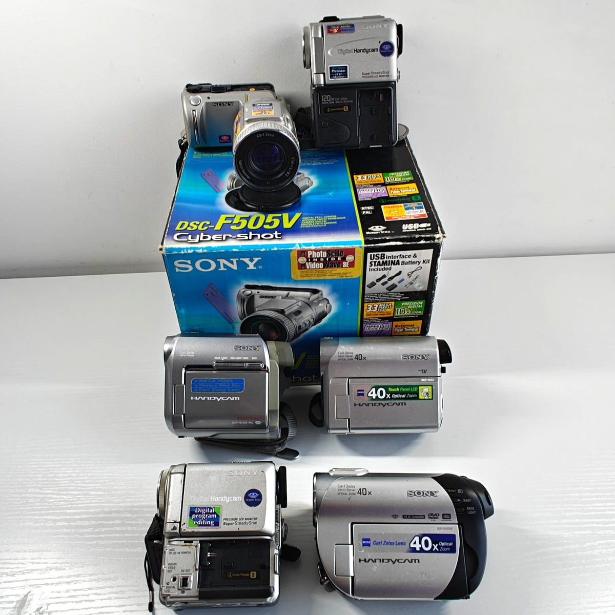 6x Sony Handycam Camcorders Job Lot - DCR-HC40, PC5, PC3, DVD106, HC15, F505V - Native Sole Cameras