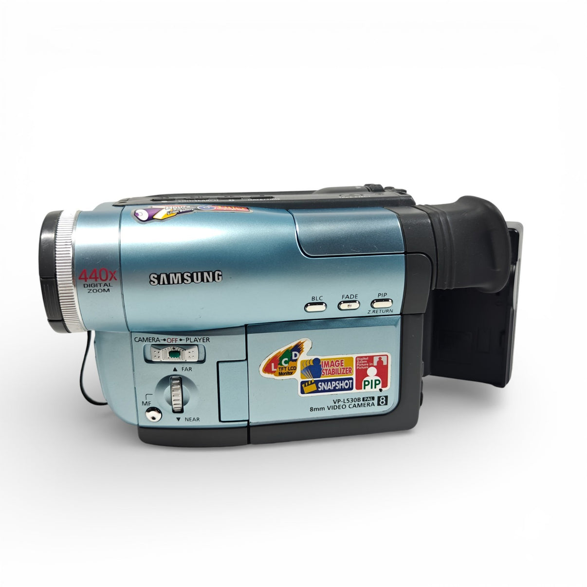 Samsung VP-L530B Camcorder 440x Zoom 8mm Tape Video Camera (Blue) with Charger - Native Sole Cameras
