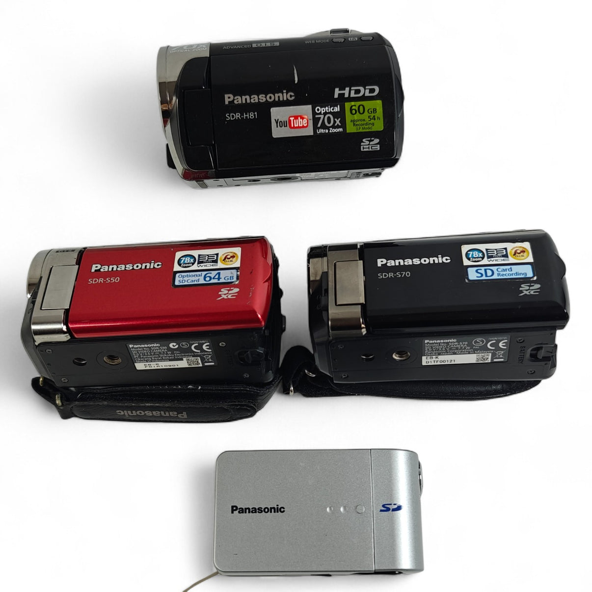 4x Panasonic SD Digital Camcorders Job Lot - SDR H81 S50 S70 AV10 - Native Sole Cameras