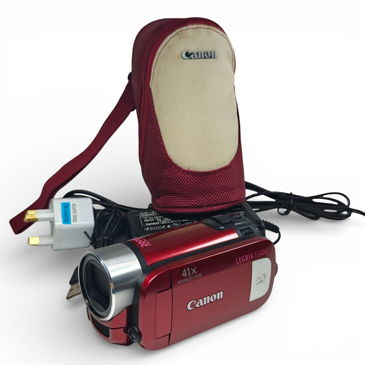 Canon LEGRIA FS406 Camcorder Red 41x Zoom Digital Video Camera + Charger & Case - Native Sole Cameras