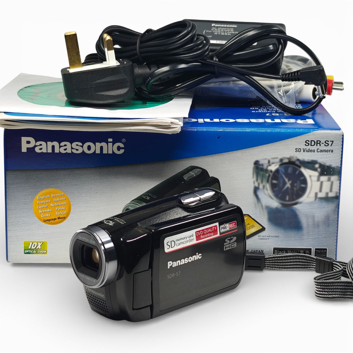 Panasonic SDR-S7 Camcorder Black 10x Zoom Compact SD Video Camera - Boxed - Native Sole Cameras