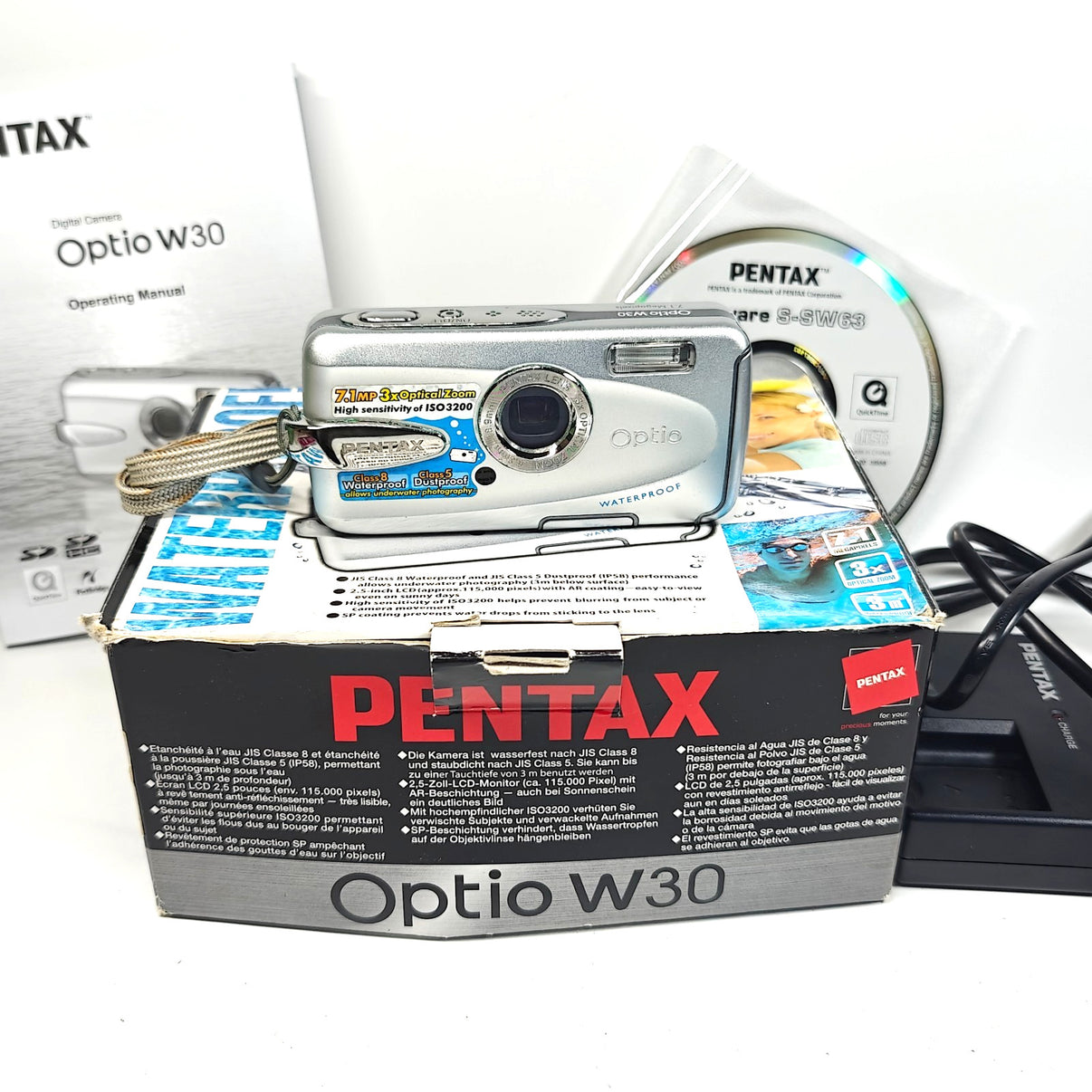 Pentax Optio W30 7.1MP Compact Underwater Digital Camera Silver Boxed - Native Sole Cameras