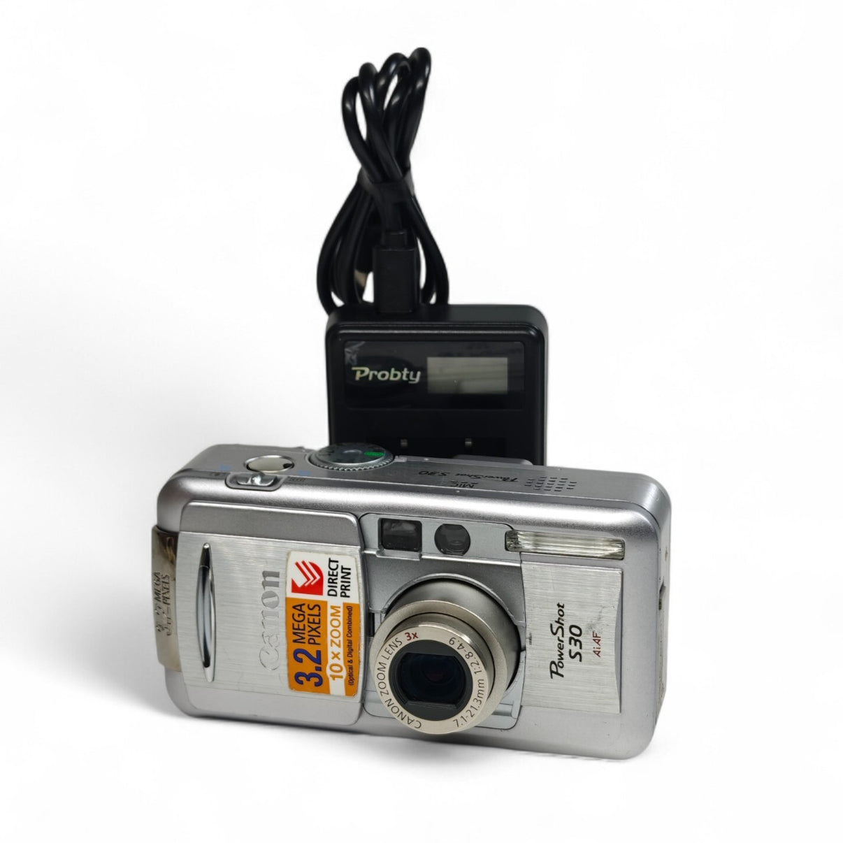 Canon PowerShot S30 Digital Camera 3.2MP 3x Zoom Silver Retro Compact + Charger - Native Sole Cameras