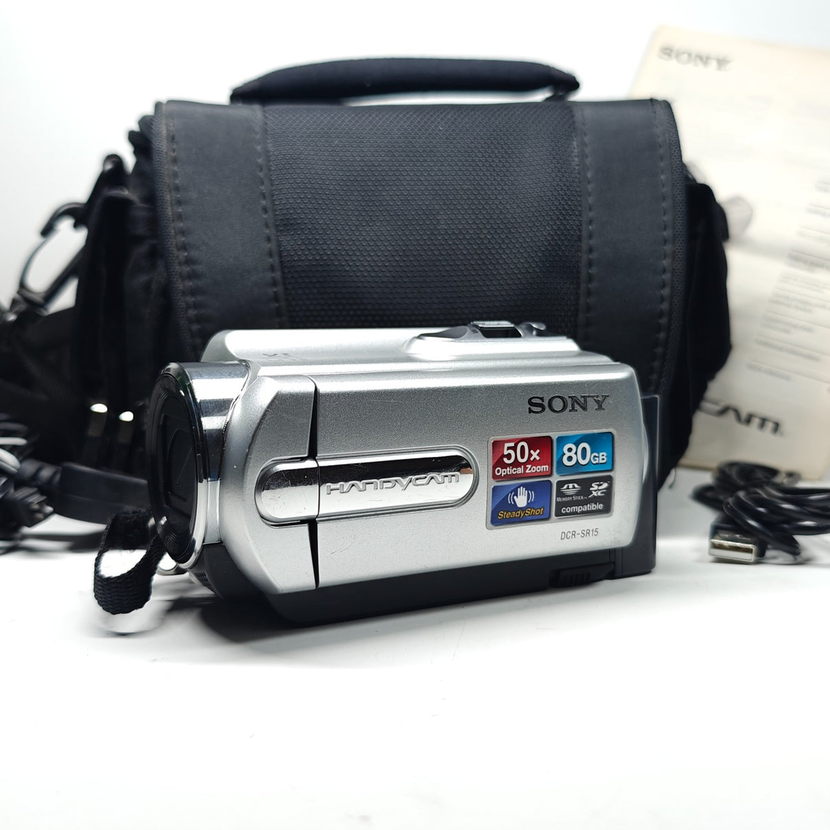 Sony Handycam DCR-SR15E Camcorder 80GB HDD 50x Zoom Compact Video Camera Bundle - Native Sole Cameras