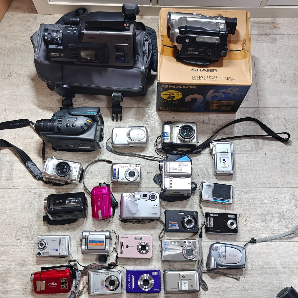 24x Digital Cameras + Camcorders Job Lot - Vivitar, Olympus, Sharp, Hitachi - Native Sole Cameras