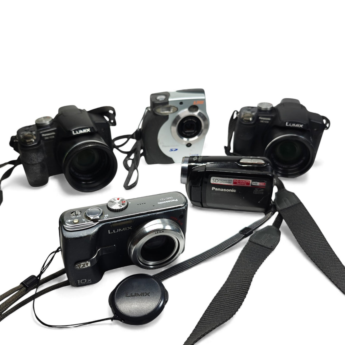 5x Panasonic Digital Cameras Job Lot - LUMIX DMC-TZ1 FZ28 SDR-S7 PV-DC3000 - Native Sole Cameras