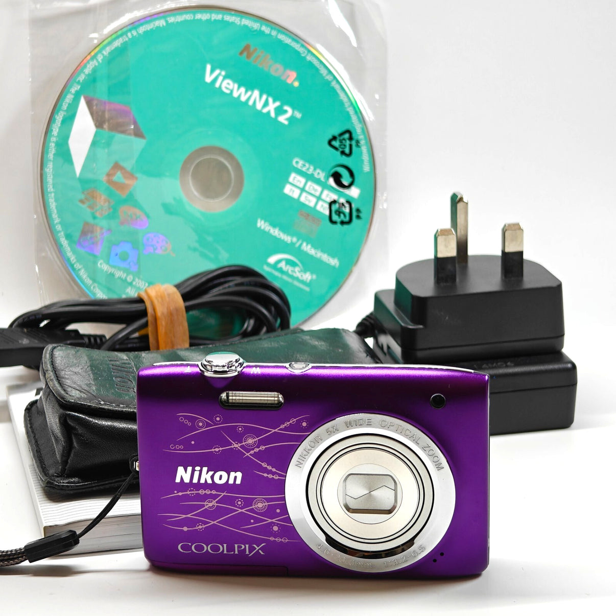 Nikon COOLPIX S2800 Digital Camera 20.1MP Purple Compact 5x Zoom, Charger, Case - Native Sole Cameras