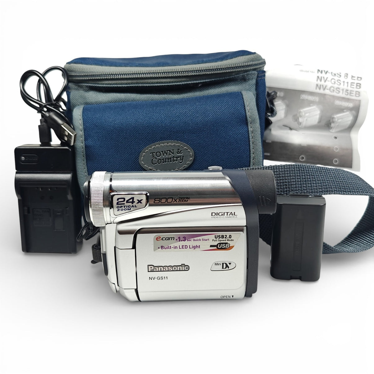 Panasonic NV-GS11EB Camcorder MiniDV 24x Zoom Retro Camera, Charger, Manual, Bag - Native Sole Cameras