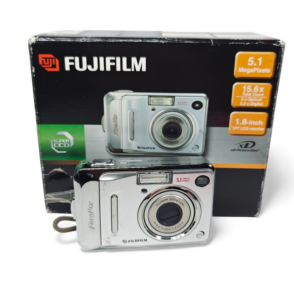 Fujifilm FinePix A500 5.1MP Digital Camera Silver Retro Digicam - Boxed - Native Sole Cameras