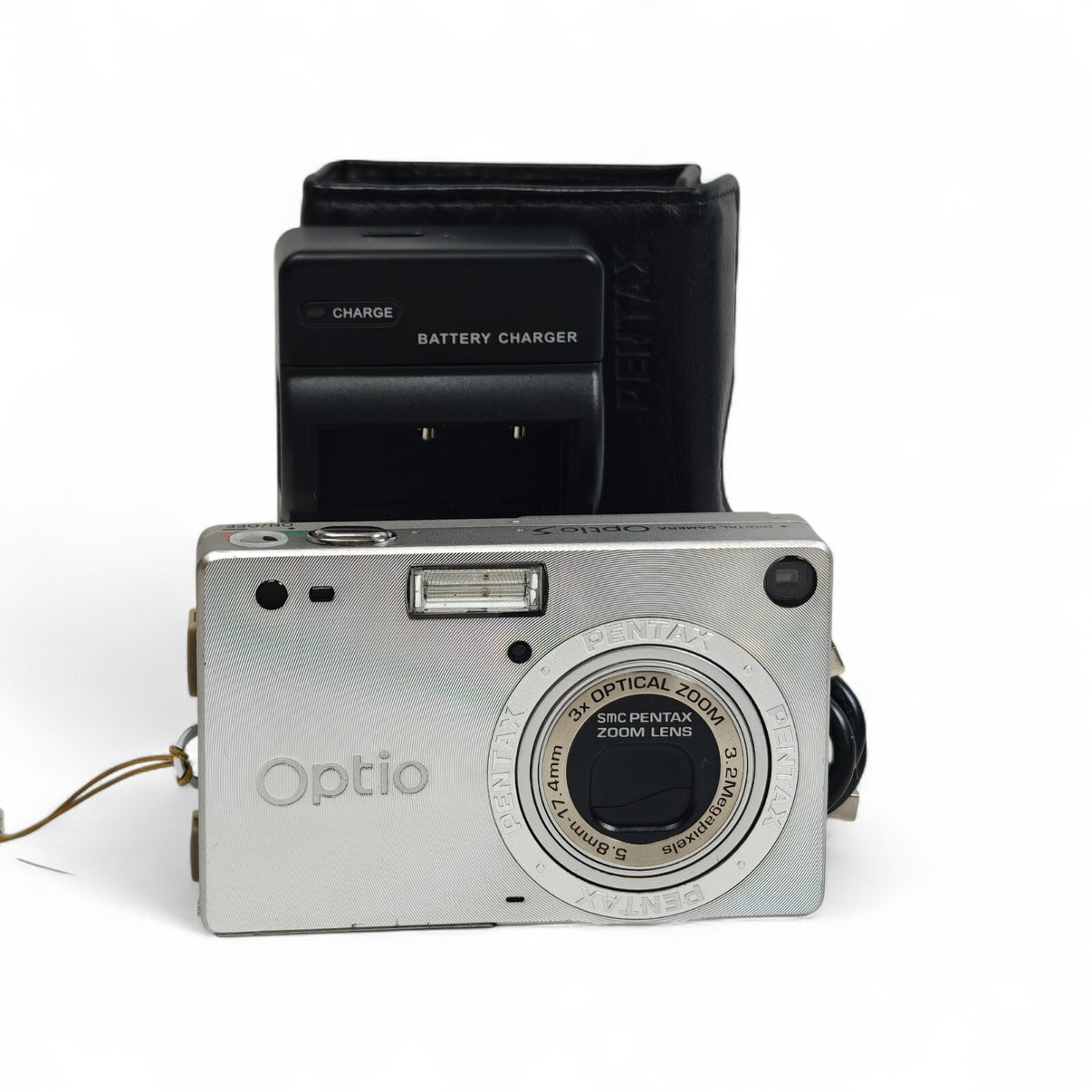 Pentax Optio S Digital Camera 3.2MP 3x Zoom Silver Compact Retro, Charger, Case - Native Sole Cameras