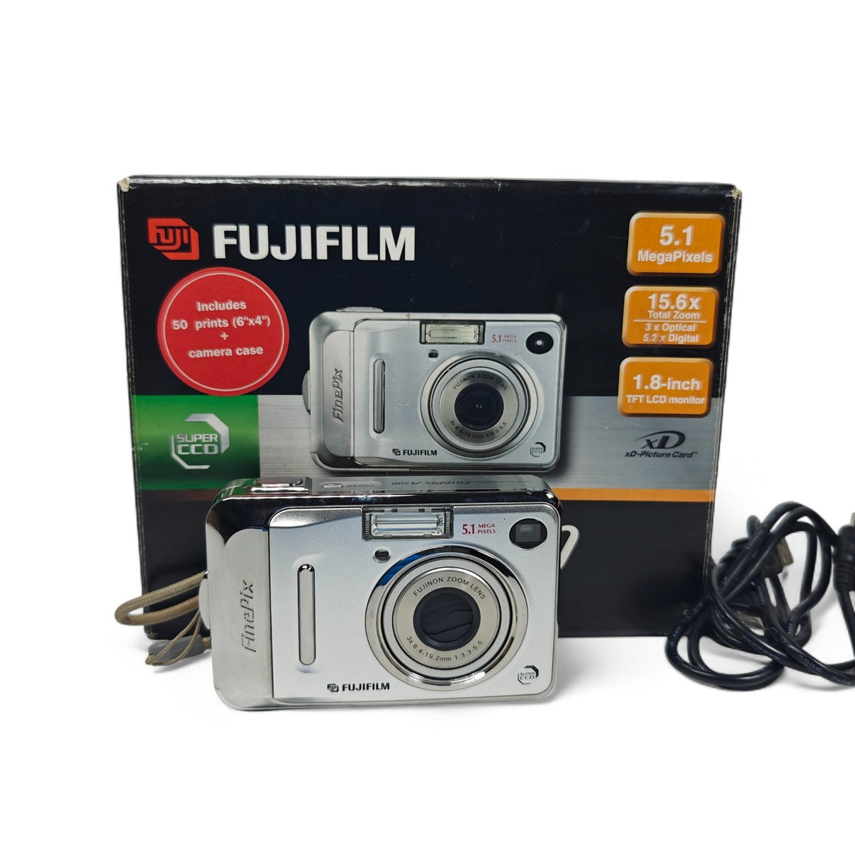 Fujifilm FinePix A500 5.1MP Digital Camera Silver Retro Digicam - Boxed - Native Sole Cameras