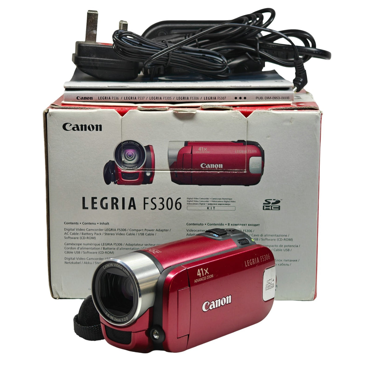 Canon LEGRIA FS306 Camcorder Red 41x Zoom SD Video Camera - Boxed - Native Sole Cameras