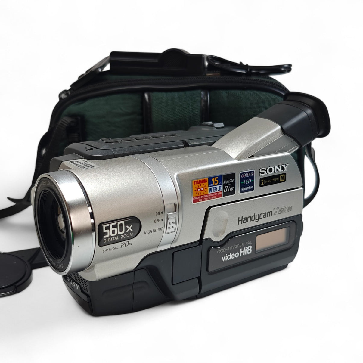 Sony Handycam CCD-TRV208E Camcorder Hi8 Tape Night Vison Camera, Charger, Bag.