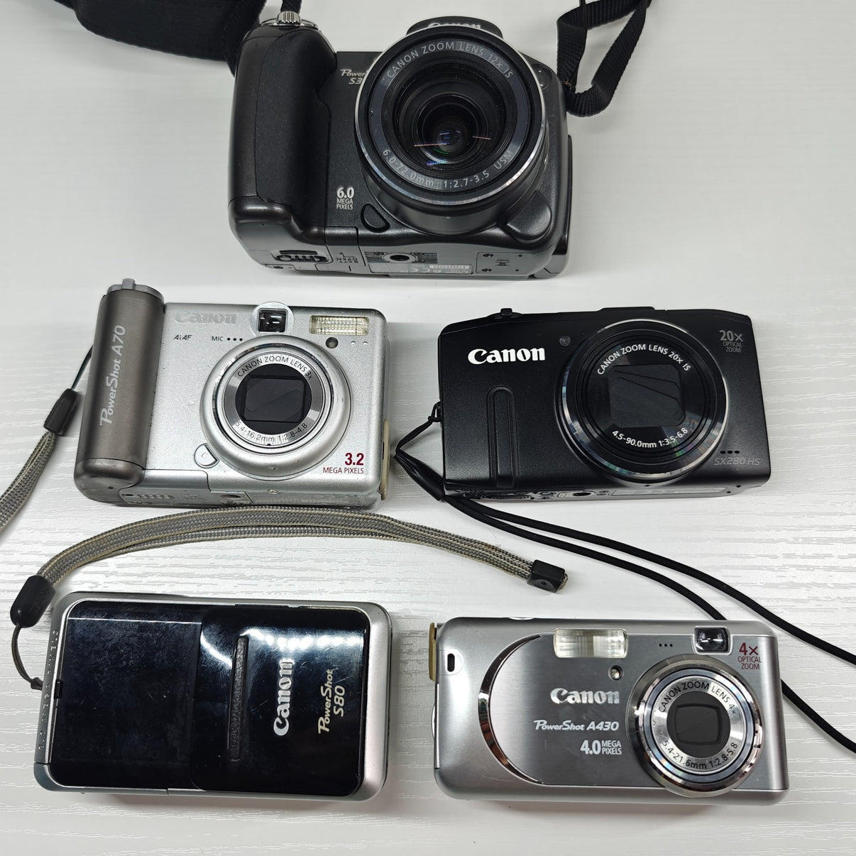 5x Canon Digital Cameras Job Lot - PowerShot S80 A430 SX280 HS A70 S3 IS - Native Sole Cameras